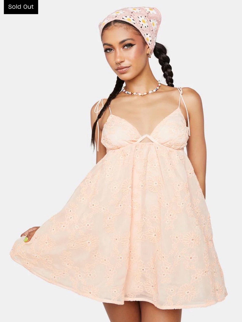 For Love & Lemons Peach Eyelet Mini Dress